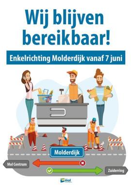 1 richtingsverkeer Molderdijk tot 7 juli 2023